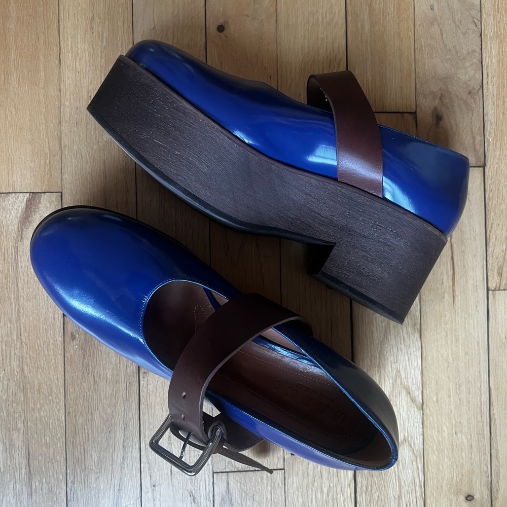 Blue and Brown Platform Mary Jane Shoes